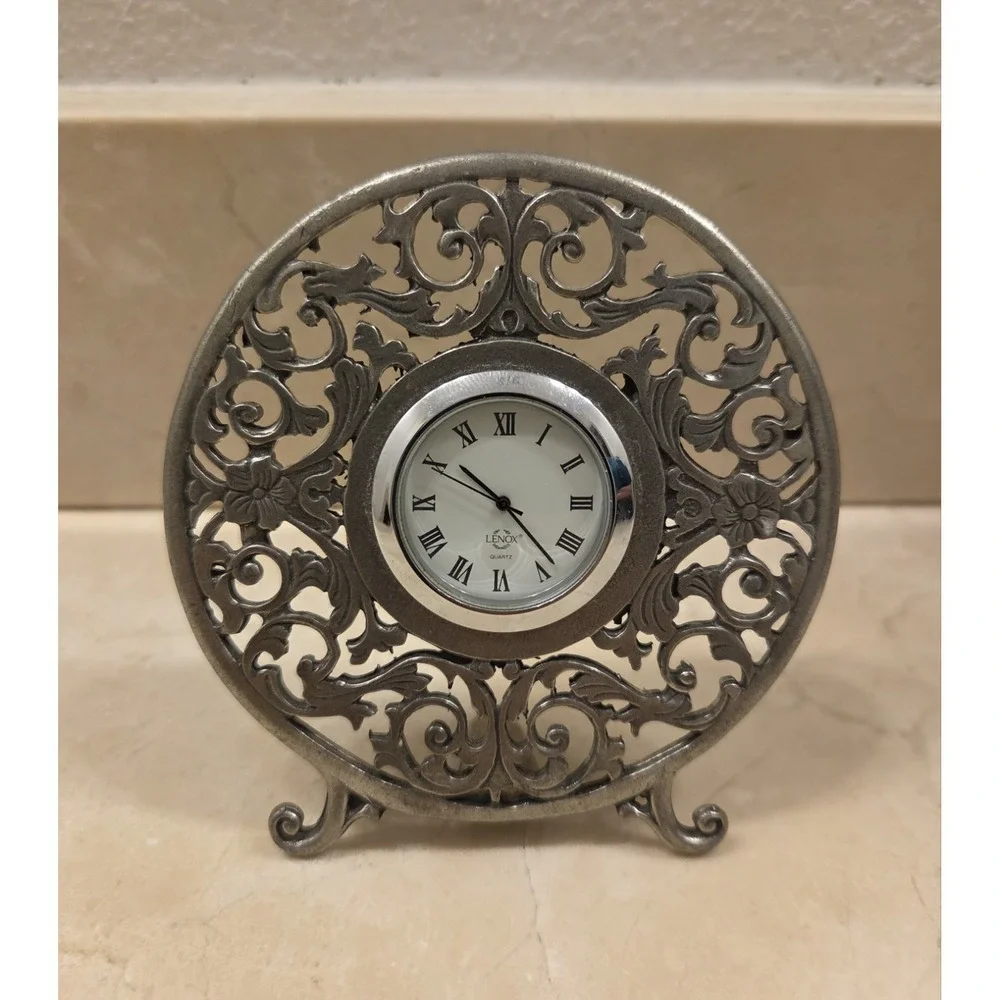 Lenox Miniature Quartz Clock In Kirk Stieff Pewter‎ 3.75